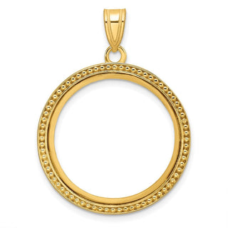 10k Yellow Gold Polished and Beaded 22.0mm Prong Coin Bezel Pendant - Fits 1/4 oz American Eagle and Other Coins