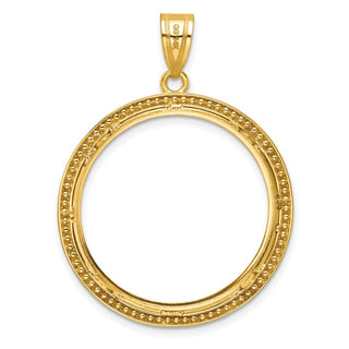 14k Yellow Gold 27mm Beaded Prong Coin Bezel Pendant - Fits 1/2 oz American Eagle, US $10 Liberty, and Other Coins