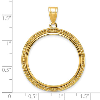 14k Yellow Gold 27mm Beaded Prong Coin Bezel Pendant - Fits 1/2 oz American Eagle, US $10 Liberty, and Other Coins