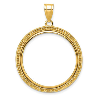 14k Yellow Gold 27mm Beaded Prong Coin Bezel Pendant - Fits 1/2 oz American Eagle, US $10 Liberty, and Other Coins