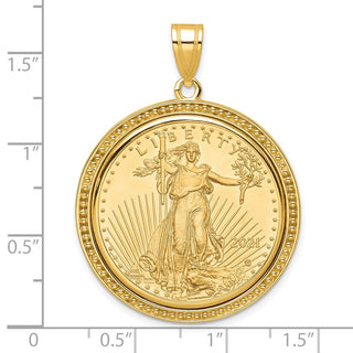 14k Yellow Gold Polished and Beaded Mounted 1/2oz American Eagle Coin Bezel Pendant