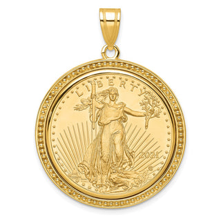 14k Yellow Gold Polished and Beaded Mounted 1/2oz American Eagle Coin Bezel Pendant