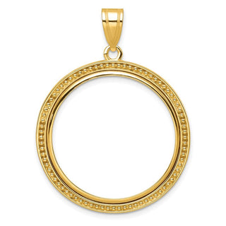10k Yellow Gold Polished and Beaded 27.0mm Prong Coin Bezel Pendant - Fits 1/2 oz American Eagle, US $10 Liberty, and Other Coins