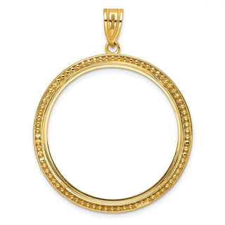 14k Yellow Gold 32mm Beaded Prong Coin Bezel Pendant - Fits 1 oz Australian Nugget, 1 oz Kangaroo, 1 oz Panda, and Other Coins