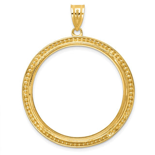 14k Yellow Gold 32.7mm Beaded Prong Coin Bezel Pendant - Fits 1 oz American Eagle, 1 oz Cat, and 1 oz Krugerrand
