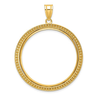 10k Yellow Gold Polished and Beaded 32.7mm Prong Coin Bezel Pendant - Fits 1 oz American Eagle, 1 oz Cat, and 1 oz Krugerrand