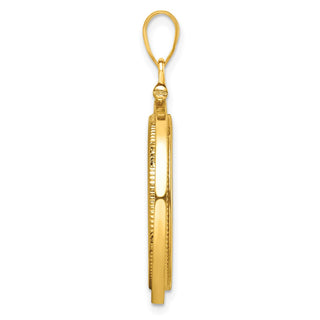 14k Yellow Gold Polished Beaded 22mm Screw Top Coin Bezel Pendant - Fits 1/4 oz American Eagle and Other Coins
