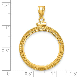 14k Yellow Gold Polished Beaded 22mm Screw Top Coin Bezel Pendant - Fits 1/4 oz American Eagle and Other Coins
