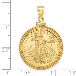 14k Yellow Gold Polished and Beaded Mounted 1/4oz American Eagle Screw Top Coin Bezel Pendant