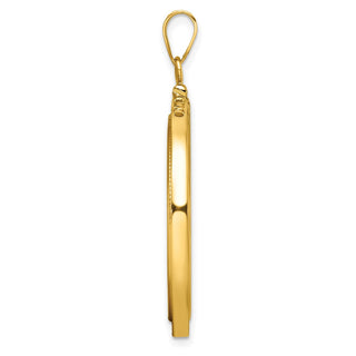 14k Yellow Gold Polished Beaded 27mm Screw Top Coin Bezel Pendant - Fits 1/2 oz American Eagle, US $10 Liberty, and Other Coins