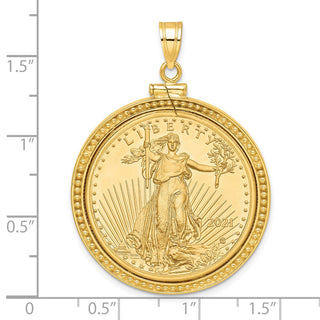 14k Yellow Gold Polished and Beaded Mounted 1/2oz American Eagle Screw Top Coin Bezel Pendant