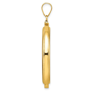 14k Yellow Gold Polished Beaded 32.7mm Screw Top Coin Bezel Pendant - Fits 1 oz American Eagle, 1 oz Cat, and 1 oz Krugerrand