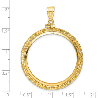 14k Yellow Gold Polished Beaded 32.7mm Screw Top Coin Bezel Pendant - Fits 1 oz American Eagle, 1 oz Cat, and 1 oz Krugerrand