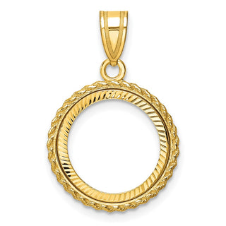 14k Yellow Gold Polished and Diamond-cut with Casted Rope 14.0mm Prong Coin Bezel Pendant