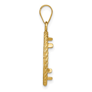 14k Yellow Gold Polished and Diamond-cut with Casted Rope 16.5mm Prong Coin Bezel Pendant