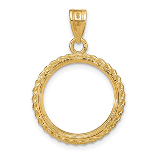 14k Yellow Gold Polished and Diamond-cut with Casted Rope 16.5mm Prong Coin Bezel Pendant