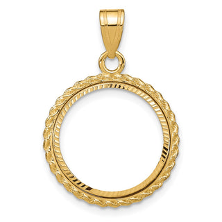 14k Yellow Gold Polished and Diamond-cut with Casted Rope 16.5mm Prong Coin Bezel Pendant