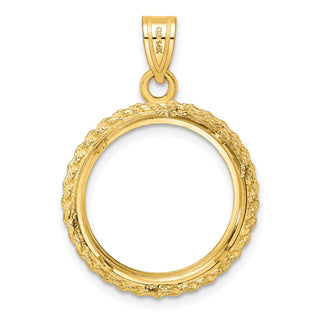 14k Yellow Gold Polished and Diamond-cut with Casted Rope 18.0mm Prong Coin Bezel Pendant