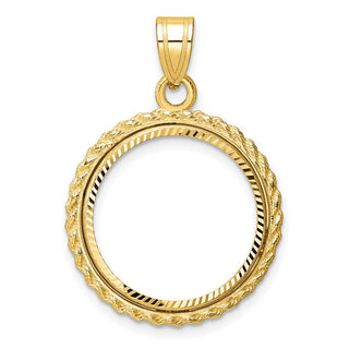 14k Yellow Gold Polished and Diamond-cut with Casted Rope 18.0mm Prong Coin Bezel Pendant