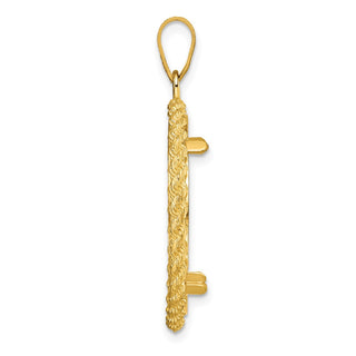 14k Yellow Gold Polished and Diamond-cut with Casted Rope 22.0mm Prong Coin Bezel Pendant