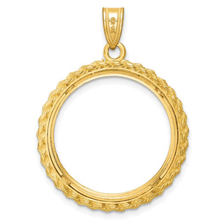 14k Yellow Gold Polished and Diamond-cut with Casted Rope 22.0mm Prong Coin Bezel Pendant