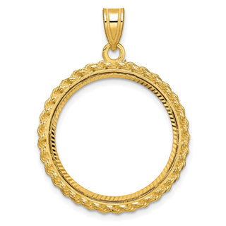 14k Yellow Gold Polished and Diamond-cut with Casted Rope 22.0mm Prong Coin Bezel Pendant