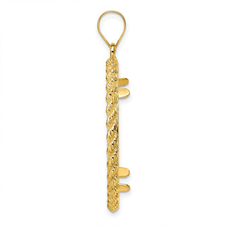 14k Yellow Gold Polished and Diamond-cut with Casted Rope 27.0mm Prong Coin Bezel Pendant