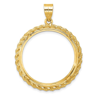 14k Yellow Gold Polished and Diamond-cut with Casted Rope 27.0mm Prong Coin Bezel Pendant