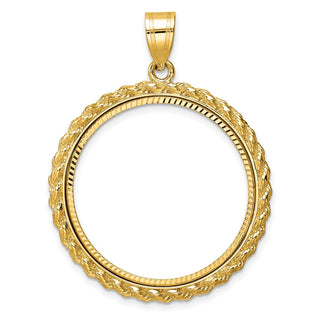 14k Yellow Gold Polished and Diamond-cut with Casted Rope 27.0mm Prong Coin Bezel Pendant