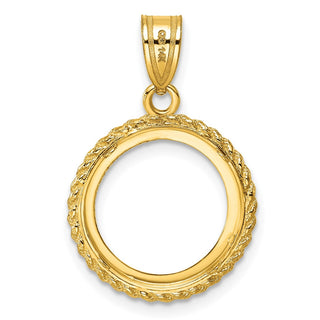 14k Yellow Gold Casted Rope 14mm Prong Coin Bezel Pendant - Fits 1/20 oz Maple Leaf and Other Coins