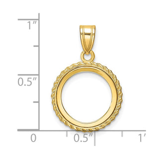 14k Yellow Gold Casted Rope 14mm Prong Coin Bezel Pendant - Fits 1/20 oz Maple Leaf and Other Coins