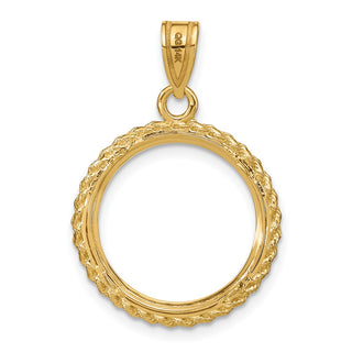 14k Yellow Gold Casted Rope 16.5mm Prong Coin Bezel Pendant - Fits 1/10 oz American Eagle and 1/10 oz Krugerrand