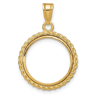 10k Yellow Gold Polished with Casted Rope 16.5mm Prong Coin Bezel Pendant - Fits 1/10 oz American Eagle and 1/10 oz Krugerrand