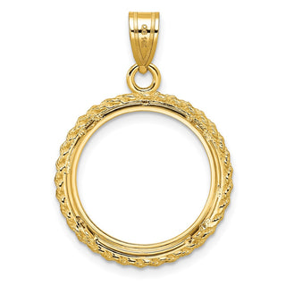 14k Yellow Gold Casted Rope 18mm Prong Coin Bezel Pendant - Fits 1/10 oz Cat, 1/10 oz Panda, and US Dime