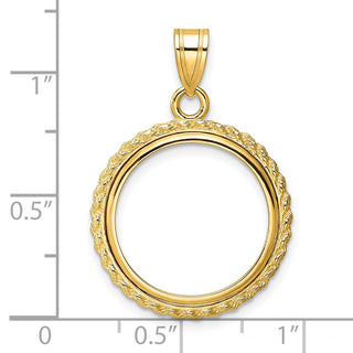 14k Yellow Gold Casted Rope 18mm Prong Coin Bezel Pendant - Fits 1/10 oz Cat, 1/10 oz Panda, and US Dime