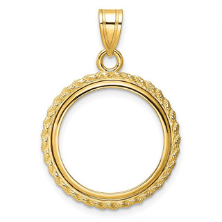 14k Yellow Gold Casted Rope 18mm Prong Coin Bezel Pendant - Fits 1/10 oz Cat, 1/10 oz Panda, and US Dime