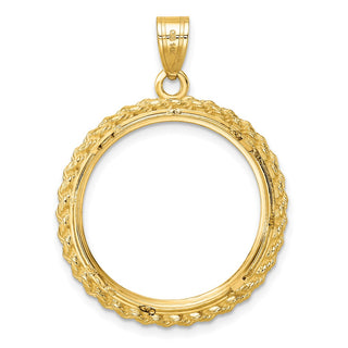 14k Yellow Gold Casted Rope 22mm Prong Coin Bezel Pendant - Fits 1/4 oz American Eagle and Other Coins