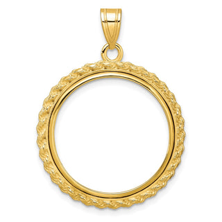 14k Yellow Gold Casted Rope 22mm Prong Coin Bezel Pendant - Fits 1/4 oz American Eagle and Other Coins
