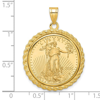 14k Yellow Gold Polished with Casted Rope Mounted 1/4oz American Eagle Prong Coin Bezel Pendant