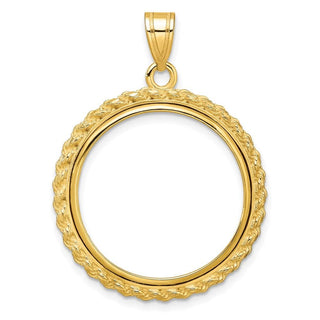 10k Yellow Gold Polished with Casted Rope 22.0mm Prong Coin Bezel Pendant - Fits 1/4 oz American Eagle and Other Coins