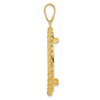 14k Yellow Gold Casted Rope 27mm Prong Coin Bezel Pendant - Fits 1/2 oz American Eagle, US $10 Liberty, and Other Coins