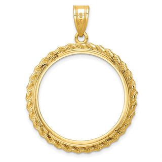 14k Yellow Gold Casted Rope 27mm Prong Coin Bezel Pendant - Fits 1/2 oz American Eagle, US $10 Liberty, and Other Coins