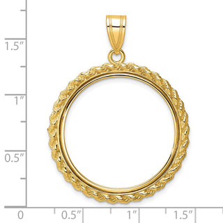 14k Yellow Gold Casted Rope 27mm Prong Coin Bezel Pendant - Fits 1/2 oz American Eagle, US $10 Liberty, and Other Coins