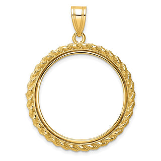 14k Yellow Gold Casted Rope 27mm Prong Coin Bezel Pendant - Fits 1/2 oz American Eagle, US $10 Liberty, and Other Coins