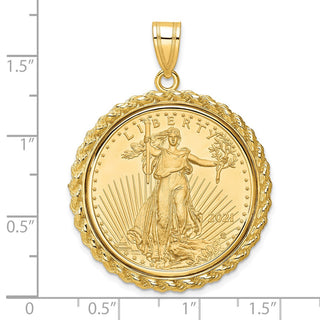 14k Yellow Gold Polished with Casted Rope Mounted 1/2oz American Eagle Prong Coin Bezel Pendant