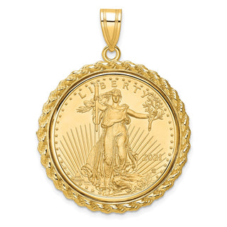 14k Yellow Gold Polished with Casted Rope Mounted 1/2oz American Eagle Prong Coin Bezel Pendant