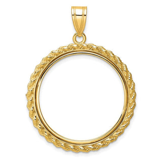 10k Yellow Gold Polished with Casted Rope 27.0mm Prong Coin Bezel Pendant - Fits 1/2 oz American Eagle, US $10 Liberty, and Other Coins