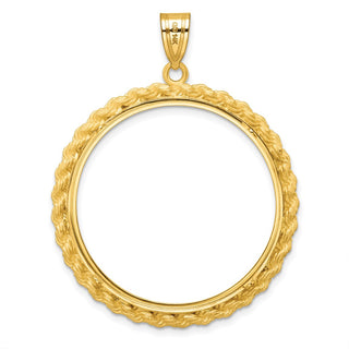 14k Yellow Gold Casted Rope 32mm Prong Coin Bezel Pendant - Fits 1 oz Australian Nugget, 1 oz Kangaroo, 1 oz Panda, and Other Coins