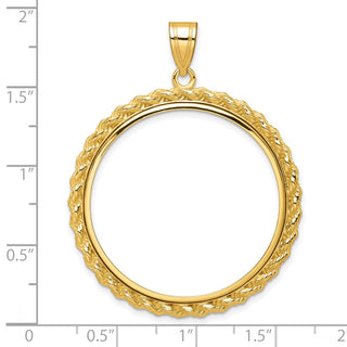14k Yellow Gold Casted Rope 32mm Prong Coin Bezel Pendant - Fits 1 oz Australian Nugget, 1 oz Kangaroo, 1 oz Panda, and Other Coins