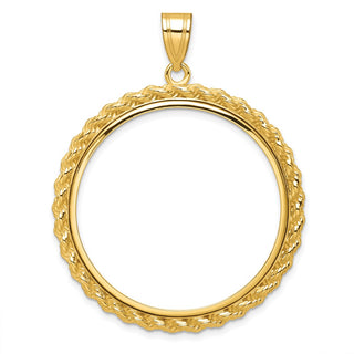 14k Yellow Gold Casted Rope 32mm Prong Coin Bezel Pendant - Fits 1 oz Australian Nugget, 1 oz Kangaroo, 1 oz Panda, and Other Coins